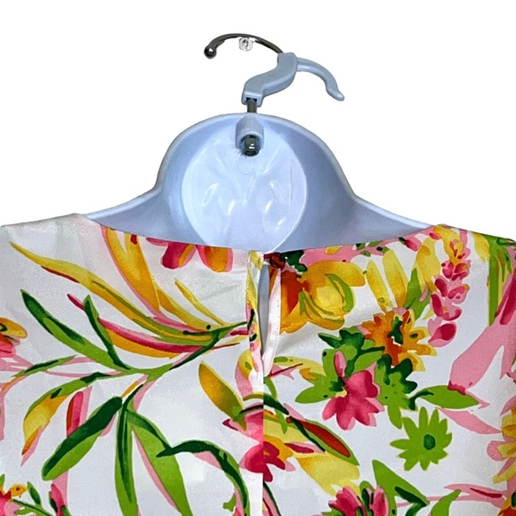 J.Crew Blouse Short Sleeves Top White Multi Floral Keyhole - Picture 8 of 10